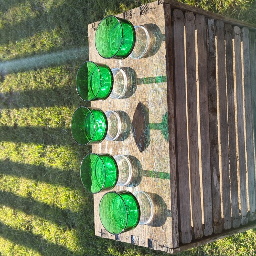 Set of 5 Vintage French Retro Green Glass Sundae Dessert Dish Bowls